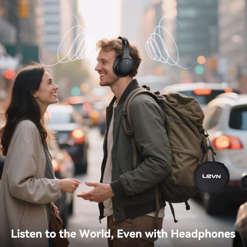 LEVN Hybrid Active Noise Cancelling Headphones, Wireless Headphones Bluetooth 5.4 with Transparent Mode, Hi-Res Audio, Deep Bass, 70H Playtime Over Ear Bluetooth Headset for Work/Travel/Home/Office 7