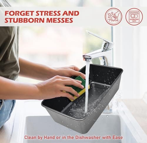 PERLLI Meat Loaf Pan with Drip Tray – 2 Pc. 9.8 x 5.7 In. High-Carbon-Steel Nonstick Meatloaf Pan with Drain Tray – Large BPA-Free Oven Loaf Pan for Baking, Bread, Cakes, Roasting Meat, & More 6