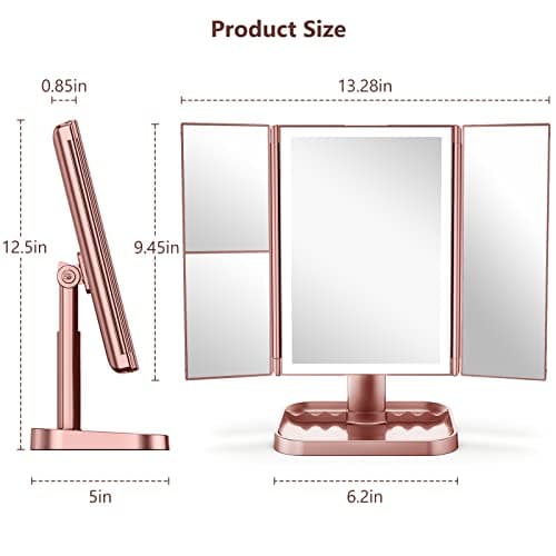NIKKOMON Makeup Mirror with Lights, 3 Color Lighting, Lighted Makeup Mirror, 10x 3X 2X Magnification, Vanity Mirror with 72LEDs, Touch Control, Dual Power Supply, Female Gift(Rose Gold) 6