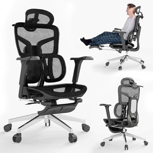 MOJAY Ergonomic Office Chair with Footrest, Big and Tall Desk Chair with Lumbar Support, High Back Home Desk Chair for Long Desk Work, Swivel Rolling Computer Seating with 4D Armrest for Home Office