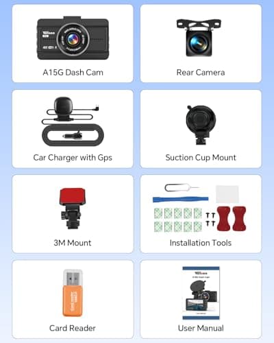 Dash Cam Front and Rear, 4K Full HD Dual Dash Camera for Cars, Free 64GB Card Included, Built-in 5G WiFi & GPS, Car Camera Dashcams for Cars with Night Vision, Parking Monitor, WDR, Emergency Lock 8