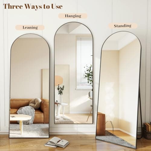 Koonmi Arched Full Length Mirror, 64"x21" Black Standing Hanging or Leaning Full Body Mirror with Aluminum Alloy Frame for Living Room and Bedroom 5