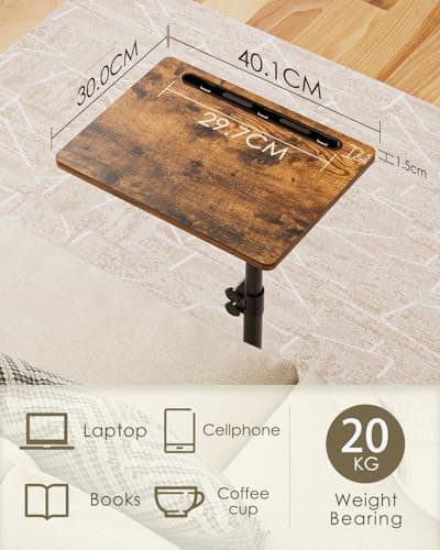 Masupu Sofa Arm Tray Table - 360° Swivel Height Adjustable End Table, Small Snack Side Table for Couch, C Shaped Table for Bed, Chair or TV Tray Table(Rustic Brown) 6