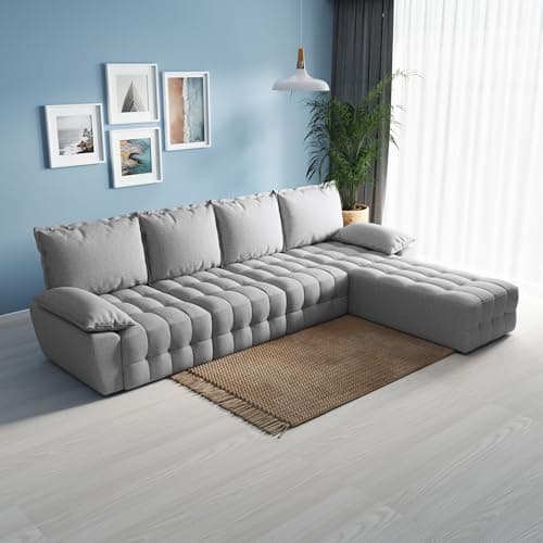 Meeyar Sectional Couch for Living Room Sectional Sofa 4-Seater L Shaped Sofa Modular Sectional Sofa with Reversible Chaise Modular Sofa for Bedroom,Light Grey
