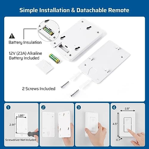 DEWENWILS Wireless Remote Light Switch, Expandable Wireless Wall Switch Kit, No Wiring, No WiFi, 100 Ft RF Range, Programmable, Remote Control Light Fixture for Lamps, Ceiling Lights, Fans 7