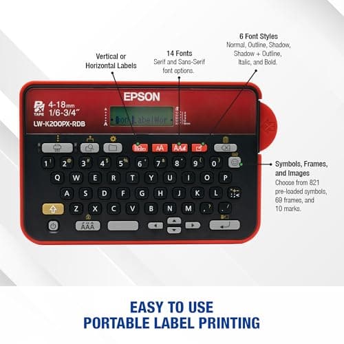 LABELWORKS Epson LW-K200PX-RDB Portable QWERTY Keyboard Label Maker for Home & Hobbies – Craft, Organize, and Personalize - Red Black Printer 5