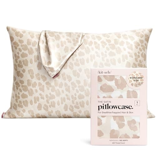 Kitsch Satin Pillowcase with Zipper for Hair & Skin - Softer Than Silk Pillow Cases, Smooth Cooling Satin Pillow Case, Wrinkle-Free, Machine Washable - Pillow Cases Standard Size 19x26 - Leopard