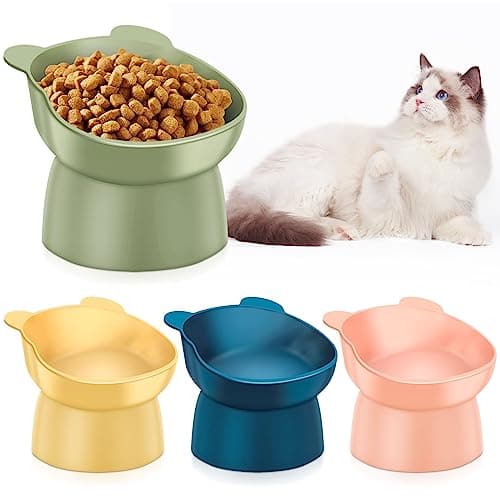 Zhehao 4 Pcs Elevated Cat Bowls Plastic Raised Cat Bowl 15 Degrees Tilted Raised Pet Food and Water Dish Cute Anti Vomit Food Dishes Pet Feeders for Kitten and Small Dogs(Bear)