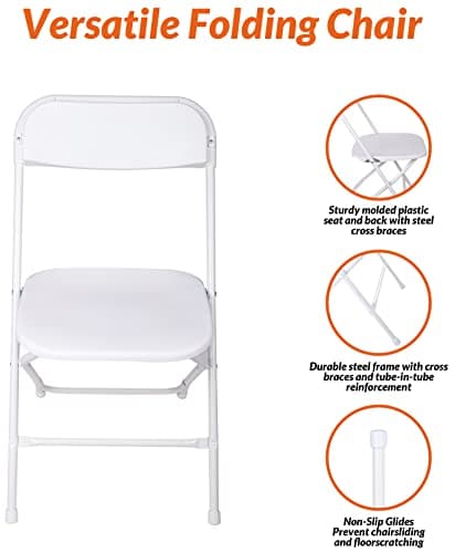 Elevon Folding Plastic Chair with 500-Pound Capacity, White, 2-Pack 5