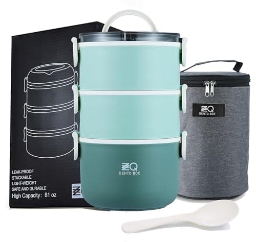 ZZQ Bento Box Adult Lunch Box Set, Leak-Proof, Microwave Safe, Large Capacity Stackable Lunch Containers for Adults, Men, Women, 3 Layers Adult Bento Box with Bag & Spoon for Work, Dining Out