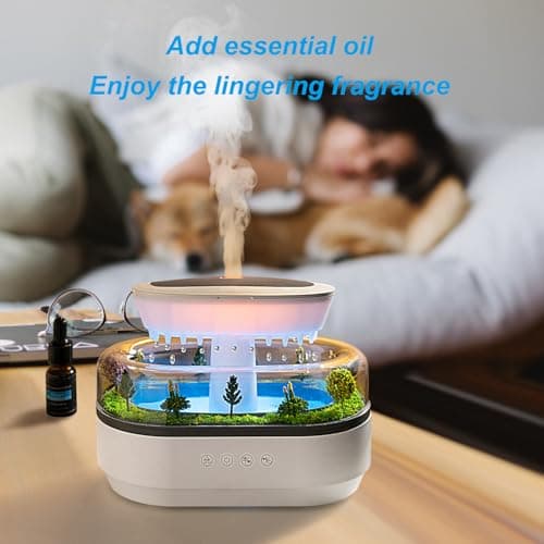 HIROGA Rain Diffuser 250ML Essential Oil Diffuser, Cloud Humidifier Rain Water Drip Humidifier with Drip Music Micro Landscape Ultrasonic Diffuser for Bedroom (White) 6