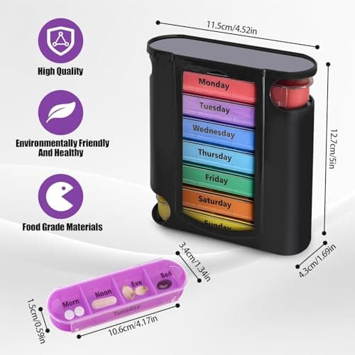 Weekly Pill Organize,7 Day Pill Organizr 4 Times a Day Medication Reminder, Medicine Organizer with 7 Individual Stacking Cases for Medication, Vitamins, Fish Oils,Supplements 7