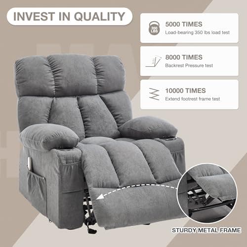 Massage Rocker Recliner Chair with Heat and Vibration Ergonomic Rocking Lounge Chair for Living Room Comfy Overstuffed Recliner with 4 Side Pockets,2 Cup Holders, USB Charge Port, Grey 6