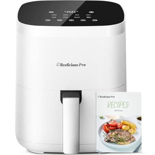 Air Fryer, Beelicious 8-in-1 Smart Compact 4QT Air Fryers,Shake Reminder,450°F Digital Airfryer with Flavor-Lock Tech,Tempered Glass Display,Dishwasher-Safe & Nonstick,Fit for 1-3 People, Bright White