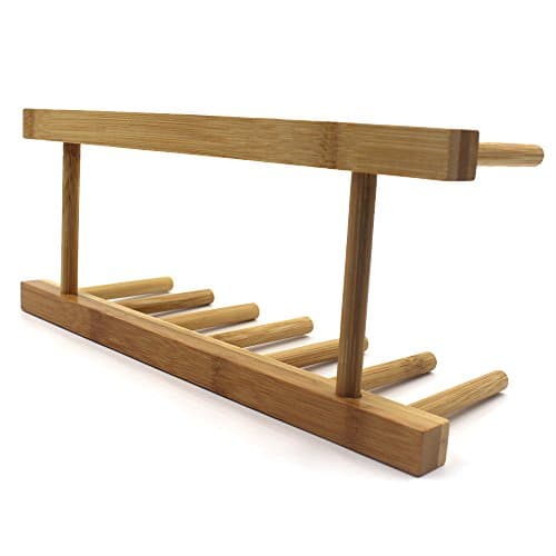INNERNEED Bamboo Wooden Dish Rack, Vertical Plate & Lid Organizer for Kitchen Cabinet or Countertop, Drying Stand for Dishes, Cutting Boards 9