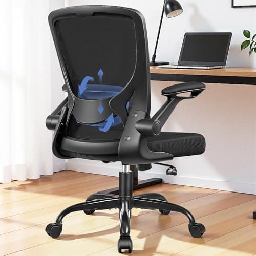 BESTFAIR Ergonomic Office Chair, Mesh Computer Desk Chairs with Lumbar Support, Swivel Desk Chair with Flip-up Arms and Adjustable Height, Black