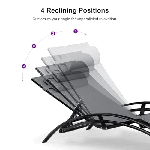 PURPLE LEAF Patio Chaise Lounge Set of 3 Outdoor Lounge Chair Beach Pool Sunbathing Lawn Lounger Recliner Chiar Outside Tanning Chairs with Arm for All Weather, Side Table Included, Grey 6