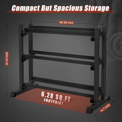 3-Tier Dumbbell Rack Stand Only, 1200LB Capacity Jusgym Adjustable Weight Rack for Home Gym, Heavy-Duty Weight Stand for Dumbbells Kettlebells 6