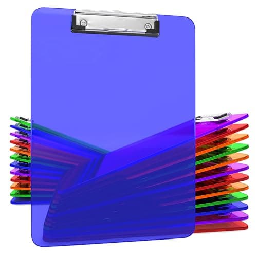 Kiggos 25 Transparent Colored Clipboards Bulk for Classroom Office Plastic Clipboard Low Profile Kids Clip Boards Standard Letter Size Holds 100 Sheets Hanging Hook Colorful Clip Board