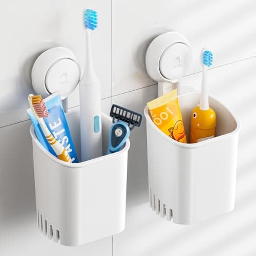 TAILI Suction Toothbrush Holder 2 Pack, Tumblers Replacement Shower Toothbrush Holder for Wall, Powerful Toothpaste Toothbrush Suction Cup, Self-draining Shower Razor Holder, Kitchen Tableware Holder