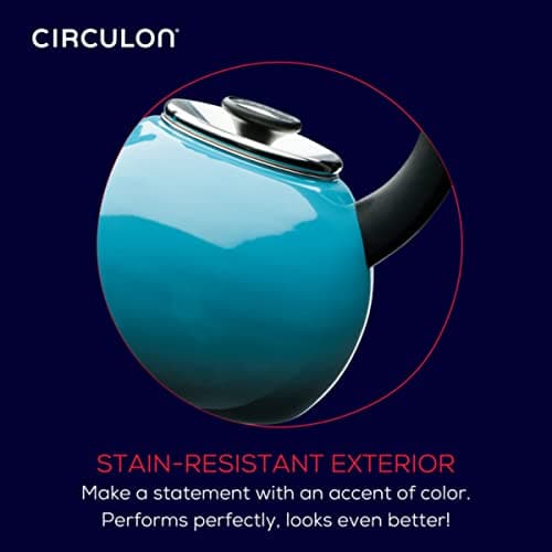 Circulon Enamel on Steel Whistling Teakettle/Teapot With Flip-Up Spout, 2 Quart - Turquoise Blue 5