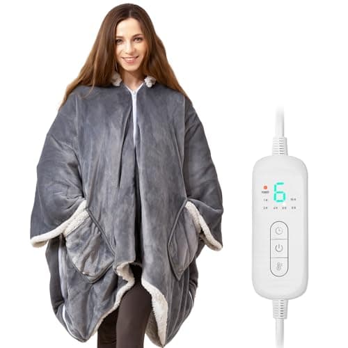 Wearable Heated Blanket Heated Shawl, Electric Throw Blanket with Zipper Design, Hood, Heated Hoodie Blanket with 8 Heat Levels, 1-10H Auto-Off Time Settings, Gift for Family, Friends, 60 * 50"