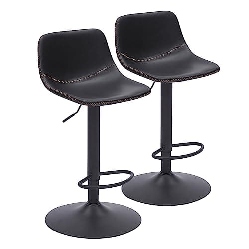 Adjustable Bar Stools Set of 2, Mid Century Modern Swivel Bar Stools, Industrial Bar Height Stools with Back Support Counter Height Bar Chairs Pu Leather Bar Stool for Kitchen Island Rustic Barstools