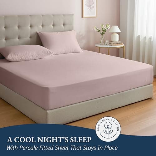 LANE LINEN 100% Organic Cotton Fitted Sheet Queen, Fully Elasticized French Reinforsed Seams Soft & Comfy Snug Fit Eco Friendly Queen Size Fitted Sheet only (Pillowcases Included)- Sepia Rose 5
