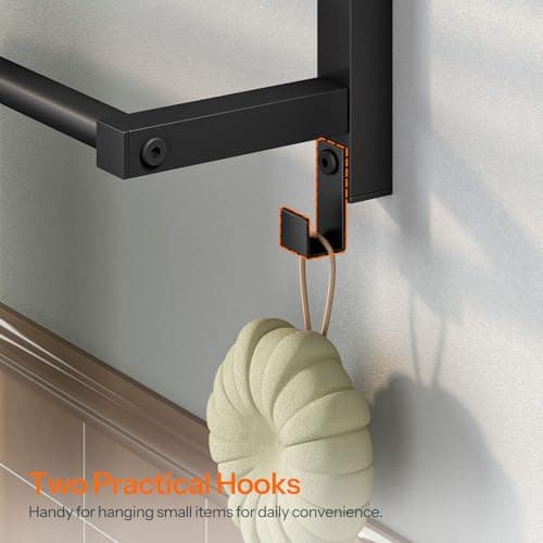 HOOBRO 23.8" Towel Rack for Bathroom, 3 Tier Towel Shelf with Tower Bars, Bathroom Storage Organizer for Towels and Toiletries, Towel Holder Wall Mounted with 2 Hooks, Black BK08LB01 6