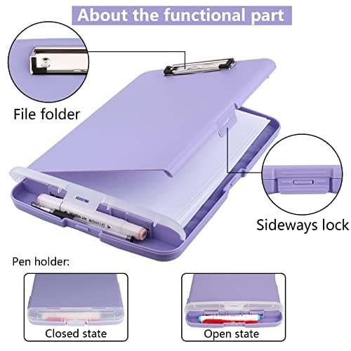 SFLHHDM Clipboard with Storage, Clip Boards 8.5x11, Plastic Clipboard with Pen Holder, Purple Clipboards, Clip Board Folder for Women Teachers Work, School & Office Supplies 5