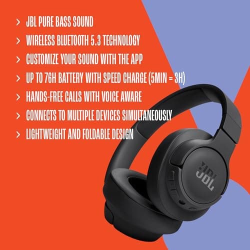 JBL Tune 720BT - Wireless Over-Ear Headphones with JBL Pure Bass Sound, Bluetooth 5.3, Up to 76H Battery Life and Speed Charge, Lightweight, Comfortable and Foldable Design (Blue) 7