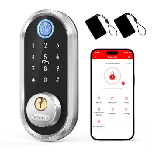 Smart Deadbolt, SMONET Fingerprint Electronic Deadbolt Door Lock with Keypad-Bluetooth Keyless Entry Front Door Digital Keypad App Control, Ekeys Sharing, App Monitoring Auto Lock for Homes and Hotel