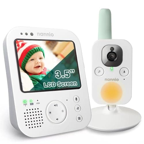 nannio Hero 3 Video Baby Monitor with Night Light & Vibration Assistant, 3.5" Display, Night Vision, 2-Way Audio Talk, Voice Activated, Temperature Sensor, Lullabies, No WiFi Needed, 2-Year Warranty