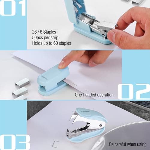 WORKPRO Mini Stapler with Staples, Blue Stapler Set Includes Two Small Staplers, One Staple Remover, 2000 Standard Staples, Lock Design, Non-Slip Base - Staplers for Desk, Classroom, Office 5