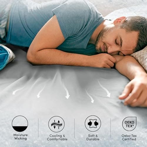 Comfort Spaces Coolmax Moisture Wicking Fitted Sheet ONLY Super Soft, Fade Resistant, All Elastic Deep Pocket Fits Up to 16" Mattress - Warm Weather Cooling Sheets for Night Sweats, Queen, Grey 5