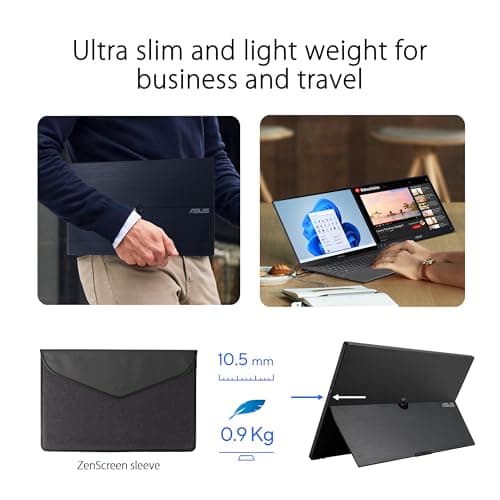 ASUS ZenScreen 16” (15.6 inch viewable) 1080P USB-C Portable Monitor (MB16AHV) - Full HD, IPS, Blue Light Filter, Anti-glare, Mini HDMI, Kickstand, Tripod Mountable, Protective Sleeve, 3 year warranty 7