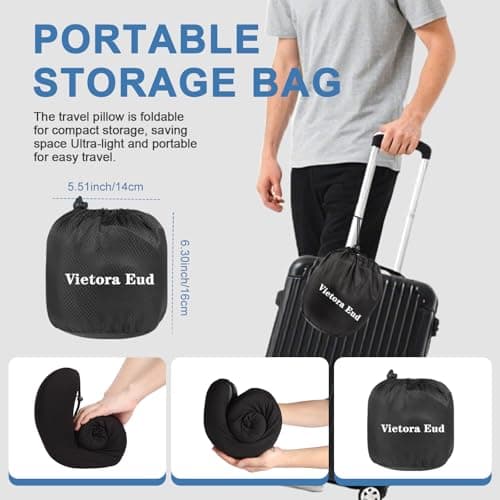 Travel Neck Pillow with 100% Light-Blocking Hood – Ergonomic Memory Foam Support Pillow for Airplane, Long Flights, Road Trips, Office and Car, Full Head and Neck Support with Skin-Friendly Cover 8