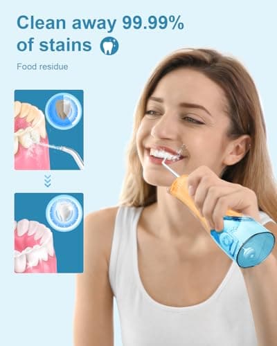 Operan Water Flossers for Teeth Cleaning, Upgraded 300ml Cordless Water Dental Flossers Portable Rechargeable Oral Irrigator with 4 Modes 4 Jet Tips IPX7 Waterproof for Home Travel, Orange 4