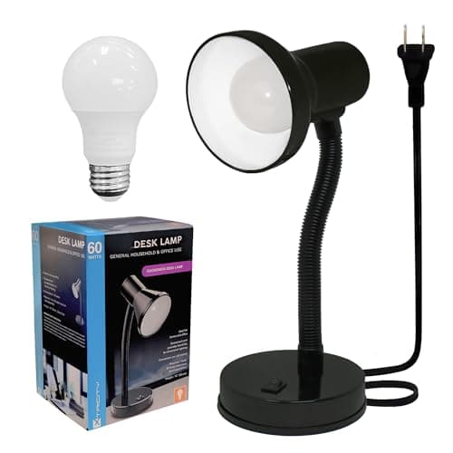 Xtricity LED Desk Light, 360° Adjustable Gooseneck, Home and Office Lamp with 7W A19 Bulb, 120V, On/Off Switch, 14” Height - Reading Lamps for Bedside Table, College Dorm (Black Finish)