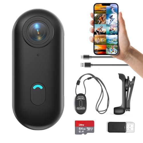 FOUKWAKC H7 64GB 1080P Thumb Action Camera, Mini Body Cameras, Wearable Pocket Vlogging Camera with Magnetic Lanyard, Small Portable Body Cam Helmet Cam for Work, Cycling, Travel, Pet Walking