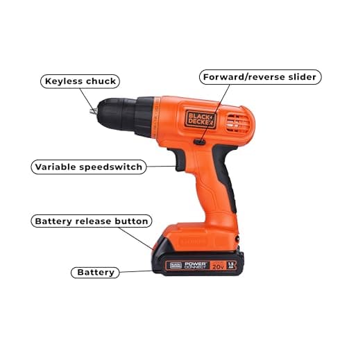 BLACK+DECKER 20V MAX Drill & Home Tool Kit, 34 Piece (BDCD120VA), Orange 3