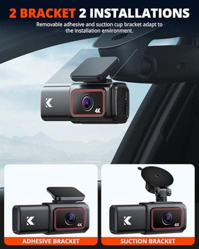Kingslim D6-4K Dual Dash Cam - WiFi & GPS 4K Front and 1080P Inside Type-C Uber Car Camera with Super Night Vision and 24-Hour Parking Monitor, 3 Channel Dash Cam Optional, Black 6