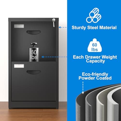 Metal 2 Drawer File Cabinet with Lock, Heavy Duty Filing Cabinet, Black Locking File Cabinet for Home Office, Vertical Steel File Storage Cabinet for Hanging Letter/Legal/A4/F4 Size-Assembly Required 9