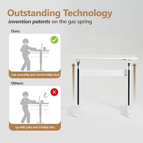 YILIFT Non-Electric Auto-Lifting Standing Desk, No Knobs or Crank, Cordless, Rolling and Mobile, Great for Walking Pad, Adjustable Height 28.1'' to 43.3'', Desktop Size 31.5'' by 15.7'', Color White 4