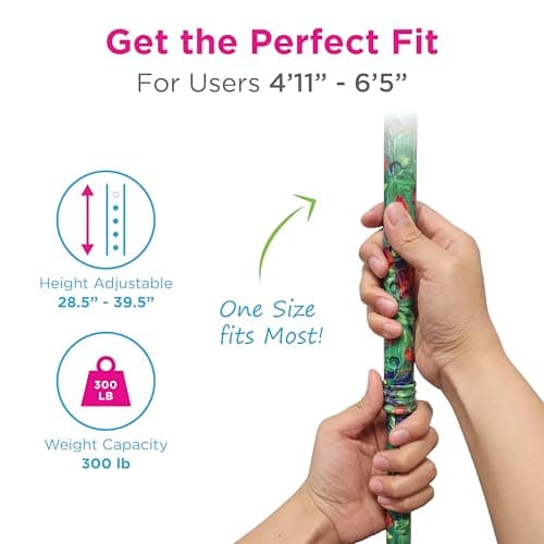 Nova Joy Designer Offset Quad Cane for Seniors - Unisex Adjustable Lightweight Walking Aid with Foam Handle, Wrist Strap and Anti-Rattle Lock - Essential Mobility Support - Canterbury 6