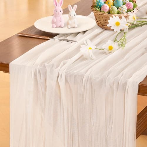 Socomi Ivory White Cheesecloth Table Runner Easter Spring Boho Rustic Gauze 120 inch 10FT Cheese Cloth Runner for Wedding Party Baby Shower Birthday Home Decor Holiday Decorations