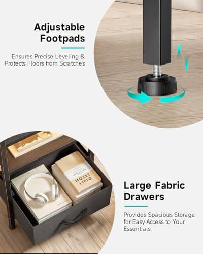 Lazzanto Night Stand Bedside Charger Bedroom - Nightstand with Charging Station & LED Light Strip, Night Stand with Storage Shelf & 2 Fabric Drawers, Morden End Table with U-S-B Ports & AC Outlets 6