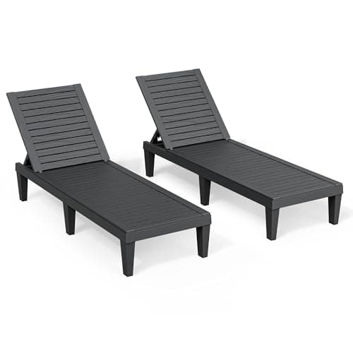Outdoor Chaise Lounge Chair Set of 2,Waterproof & Lightweight Lounge Chair Outdoor with 5-Position Adjustable Back, Patio Lounge Chair for Garden, Pool Lounge Chairs for Poolside or Beach Use