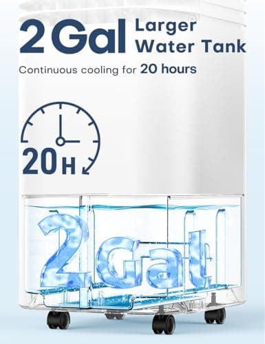 CENSTECH 4-IN-1 Portable Air Conditioners, Evaporative Air Cooler w/4 Modes & 3 Speeds, 15H Timer for Smart Auto-off, 2-Gal Tank for 20H Cooling,17FT Remote,No Hose Needed,120°Oscillating Swamp Cooler 6