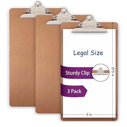 3 Clipboards, Legal Size Clipboard, 9" x 15.5" Clipboard, Clip Board with Metal Clip, Long clipboard, Large Sturdy Clip, Heavy Duty high Capacity Durable Wooden clipboard, Smooth Writing Surface